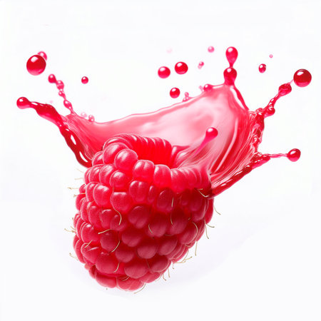 Raspberry juice splash isolated on white background. 3d illustration.の素材