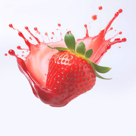 strawberry juice splash isolated on white background. 3d illustrationの素材