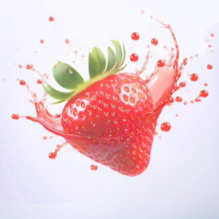 Strawberry in juice splashes on white background. Vector illustration.の素材