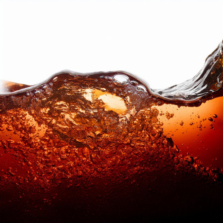 orange soda drink with bubbles isolated on white background. 3d illustrationの素材