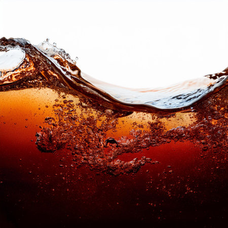 orange water splash with bubbles isolated on white background. close up.の素材