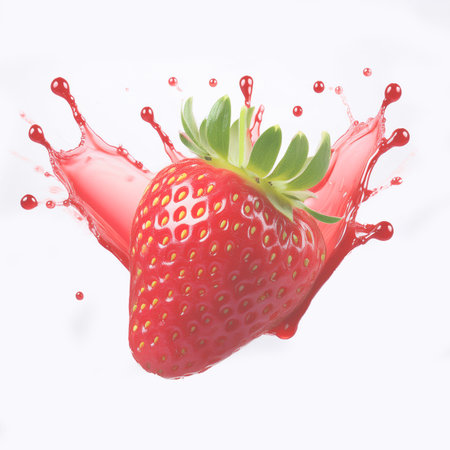 strawberry with juice splash isolated on white background. 3d illustrationの素材