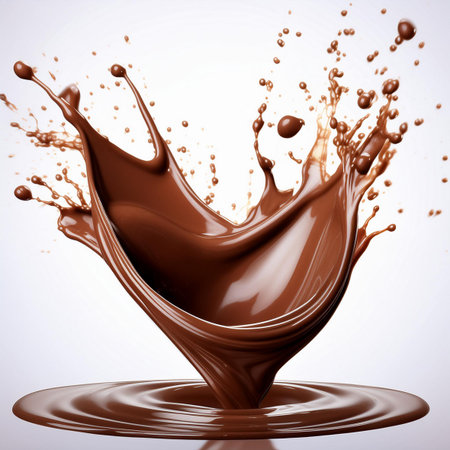 chocolate splash close up isolated on white background 3d rendering imageの素材