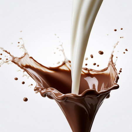 close up of a chocolate milk splash on white background with clipping pathの素材