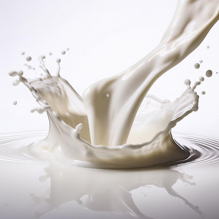 splashing milk isolated on white background.milk splash close upの素材