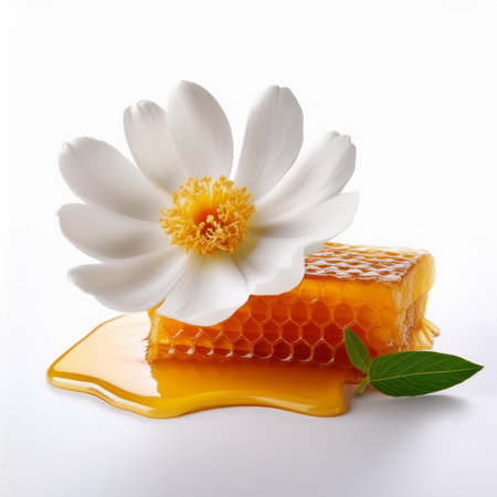 Honeycomb with flower isolated on white background. Healthy food.の素材