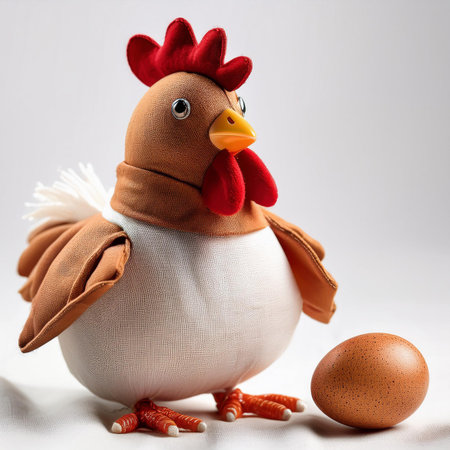 Easter chicken with egg on white background, easter concept.の素材