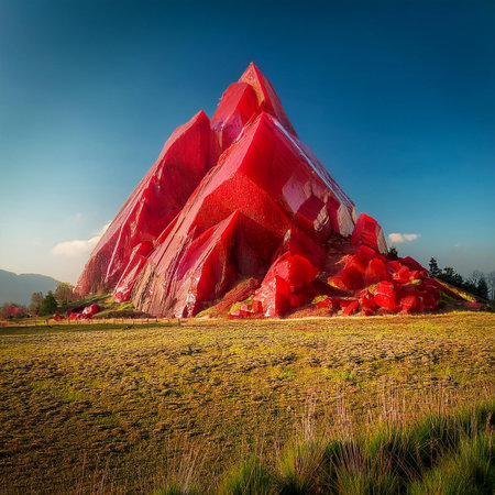 Fantastic red rocks in the field. Dramatic sky. Artistic style post processed photo.の素材