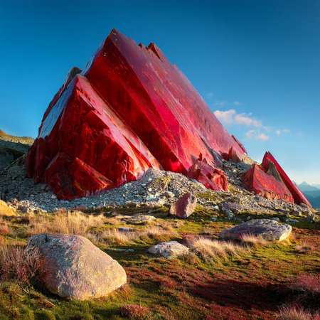 Rock formation in the mountains. Dramatic scene. Artistic style.の素材