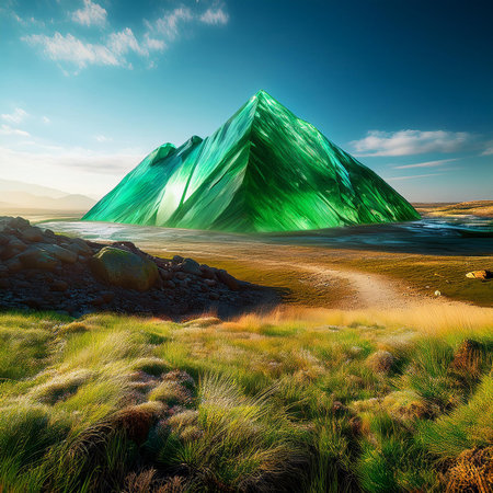 Fantasy mountain landscape. 3d illustration. Elements of this image furnished by NASAの素材
