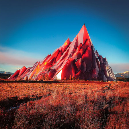 Fantasy landscape with red mountains and blue sky. Artistic style post processed photo.の素材
