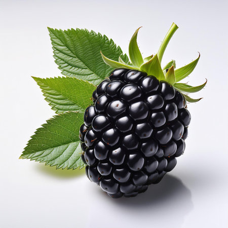 Blackberry with leaves isolated on white background. Clipping path included.の素材