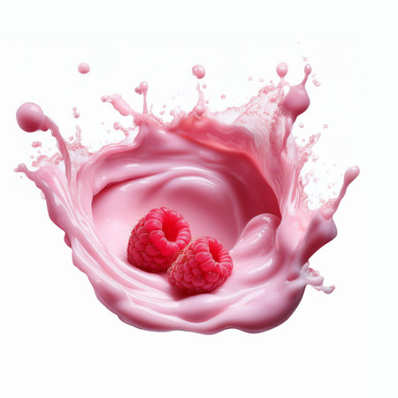 Raspberry milk splash isolated on white background. 3d rendering.の素材