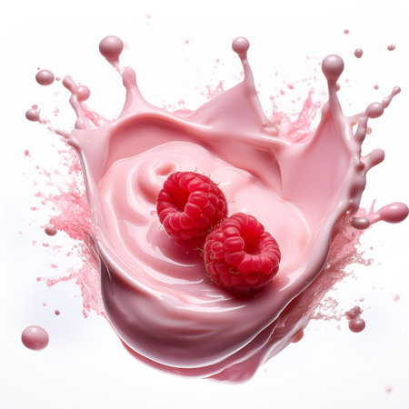 Raspberry yogurt splashing isolated on white background. 3d illustrationの素材