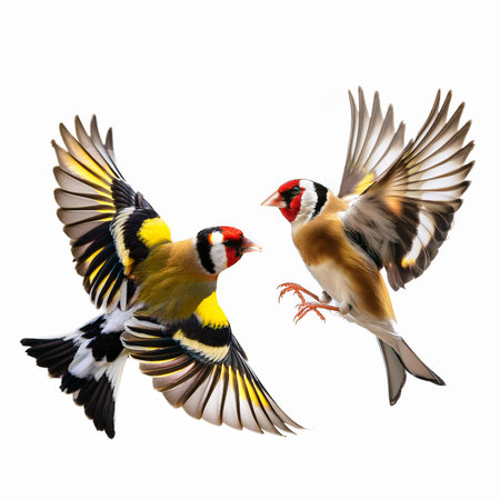 Goldfinch and Red-breasted Goldfinch, isolated on white backgroundの素材