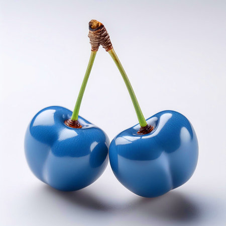 Blue cherries on a white background. Close-up. Photography studio.の素材