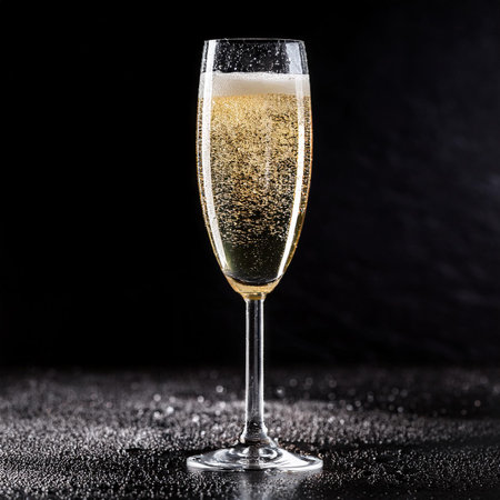 Champagne in a glass on a dark background with sparkles.の素材
