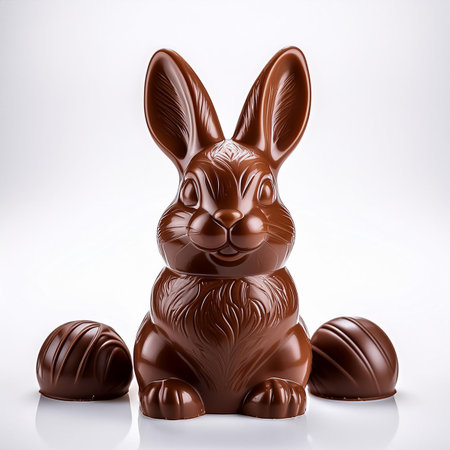 Chocolate Easter bunny on a white background. 3d rendering.の素材