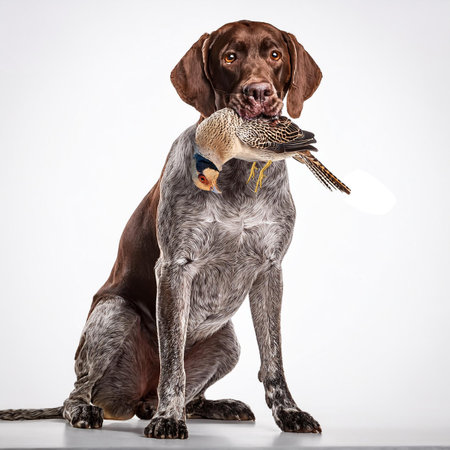 German Shorthaired Pointer and pheasant on white backgroundの素材