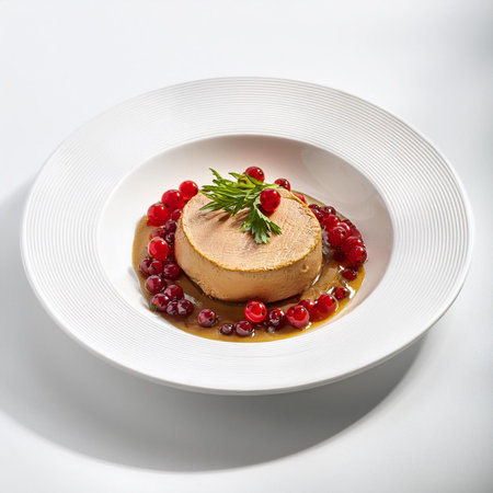 foie gras with cranberries and currant sauce on white backgroundの素材
