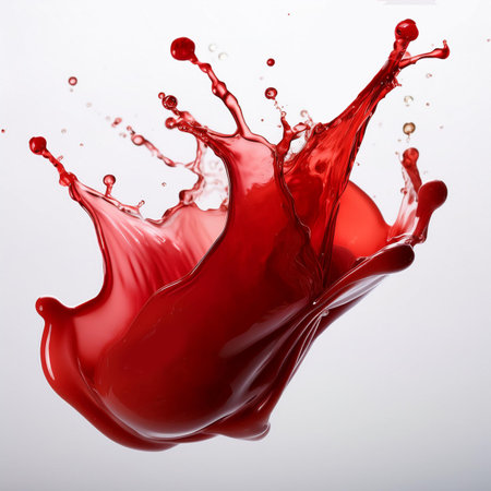 red paint splashing isolated on white background. 3d rendering.の素材