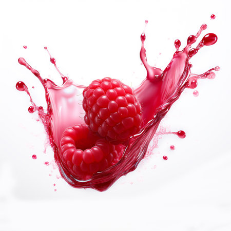 Splash of raspberry juice isolated on white background. 3d illustrationの素材