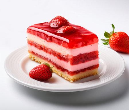 Strawberry cake on white background. Shallow dof.の素材