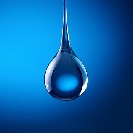 Water drop on a blue background. 3d rendering, 3d illustration.の素材