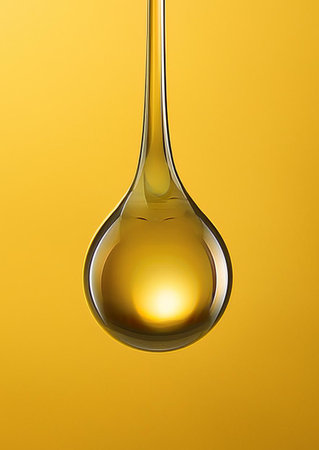 Drop of olive oil on a yellow background. 3D illustration.の素材