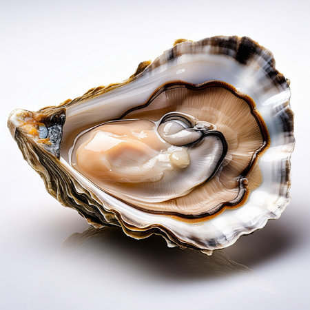 Fresh oysters on a white background. Clipping path included.の素材