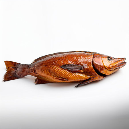Salmon fish on a white background, studio shot, isolated.の素材