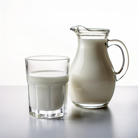 Milk in a glass and jug on a white background, isolateの素材