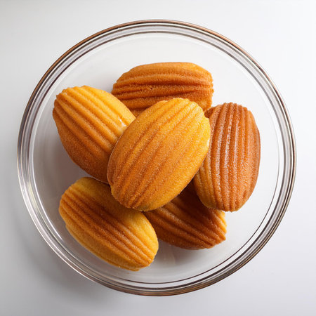 Cookies in a glass plate on a white background, top viewの素材