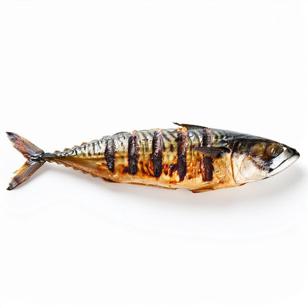 Mackerel fish isolated on white background. Close up view.の素材