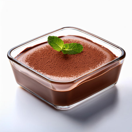Chocolate mousse in a glass bowl isolated on white background.の素材