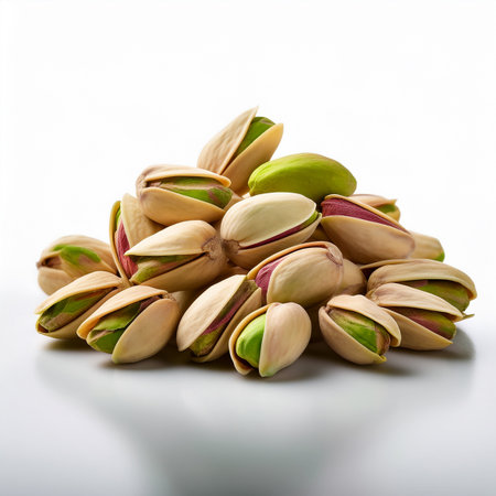 Pistachio nuts isolated on white background. Healthy food.の素材