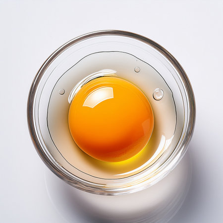 Fried egg in a glass bowl on a white background. 3d renderingの素材