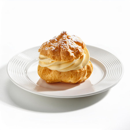 Choux cream on a white plate isolated on a white background.の素材