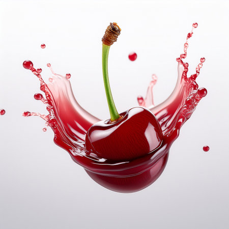 Cherry in juice splashing on a white background. 3d renderingの素材