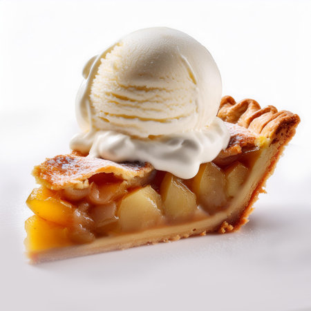 Apple pie with ice cream on a white background. Selective focus.の素材