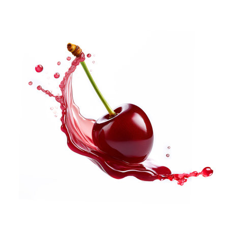 Cherry in juice splash isolated on white background. 3d illustrationの素材