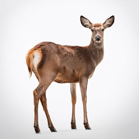 White-tailed deer isolated on white background. Studio shot of a white-tailed deer.の素材