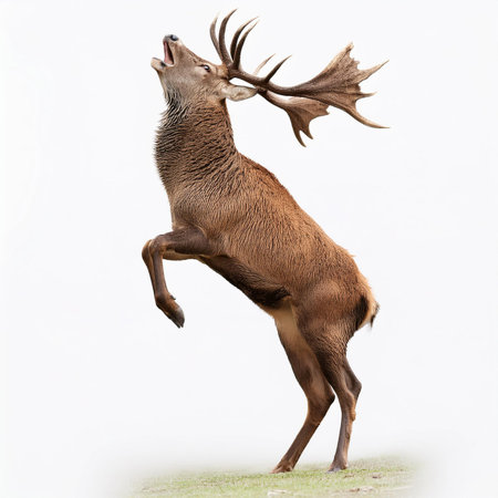 Male red deer with big antlers isolated on a white background.の素材