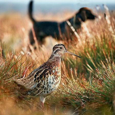 Common Snipe (Gallinago gallinago) in the fieldの素材