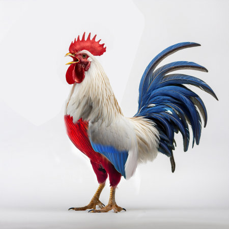 Rooster isolated on white background, studio shot. Symbol of 2017.の素材