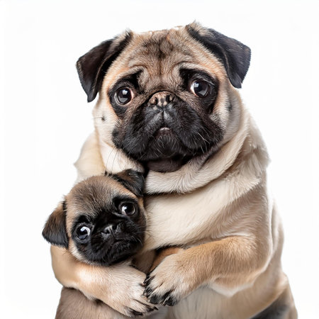 Pug dog and puppy. Isolated on a white background.の素材