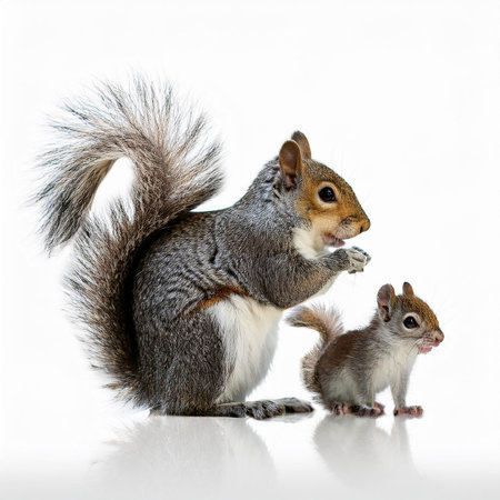 Squirrel and baby squirrel isolated on a white background, studio shotの素材