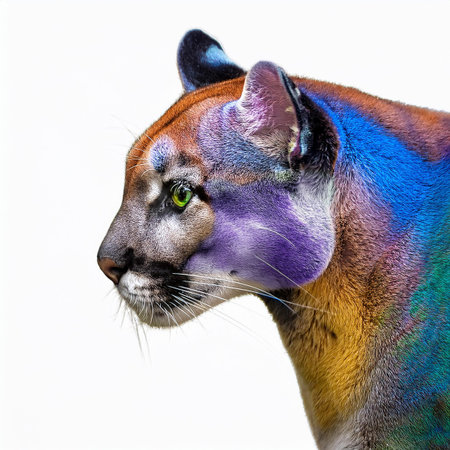 Portrait of a puma cat isolated on a white background.の素材