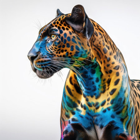 Portrait of a leopard. Studio shot on white background.の素材