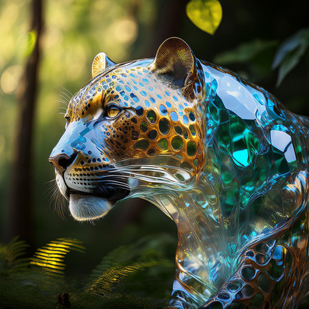 Fantasy illustration of a leopard in the forest. 3D renderingの素材